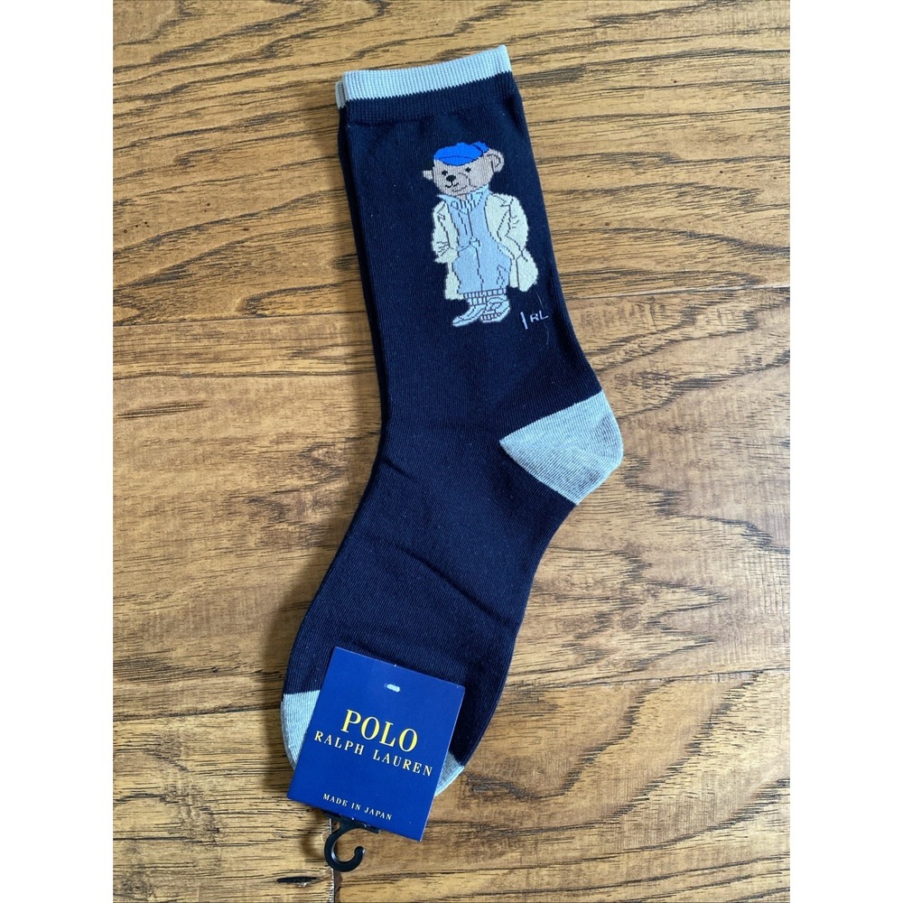 Polo Ralph Lauren Polo Bear Crew Socks Black M‎ Womens 6-8.5 Mens 5-7.5 NWT